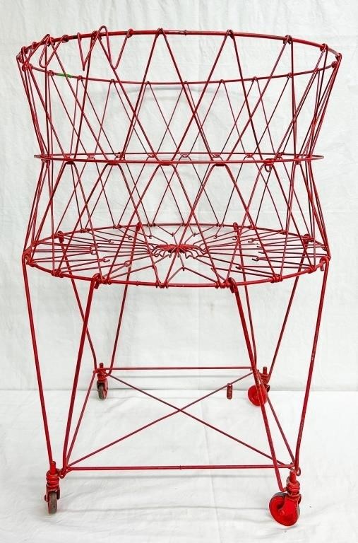 Red Rolling Cart/Basket on Wheels, 30"x15"