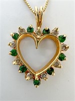 14k Peru Diamond & Green Stone Heart Pendant