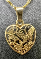 14k Italy Butterfly Heart Pendant Necklace,