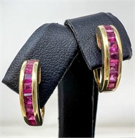 14k Pink Stone Huggie Earrings, 4.33g