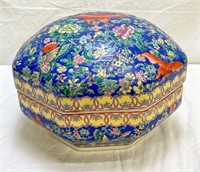 Large Asian Ceramic 8 Sided Container: Butterflies