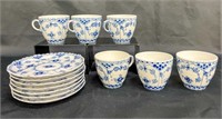 Royal Copenhagen Blue Lace: 6 Tea Cups, 7 Saucers,