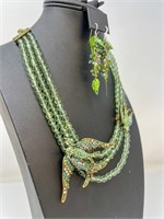 Heidi Daus Beaded Crystal Green Bird Necklace &
