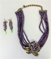 Heidi Daus Beaded Crystal Purple Rose Necklace &