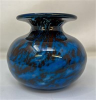 Boda Sweden Blue/Black Art Glass Vase Handmade,