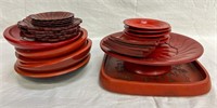 27 items, Red Lacquer Plates/Bowls