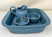 4 Bennington Pottery Speckled Blue Dishes