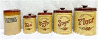 5 Storage Jars, Some Marked "Japan Asake", Flour,