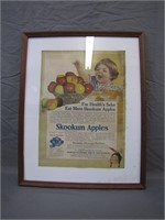 Vintage Framed Decorative Skookum Apples Ad.