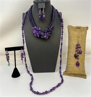 925 Purple Amethyst Earrings, Flower Necklace,