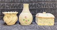 Belleek Ireland Vases and House Shaped Jar