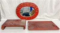 3 items, Lacquer Mirror with Fleur de Lis Design