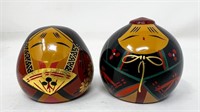 Set of 2 Japanese Round Wood Kokeshi Dolls