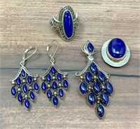 925 Thailand Blue Stone Earrings, Ring, 2