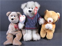 Three Bear Beanie Babies with Tags
