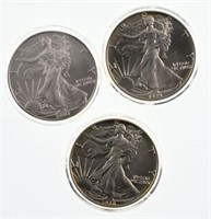 3 American Eagle Bullion $1 Silver Dollars,