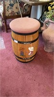 Decorated wooden barrel with padded lid with
