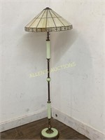 JADEITE FLOOR  LAMP WITH STAIN GLASS SHADE