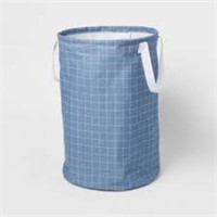 Scrunchable Round Laundry Hamper Blue Stitch Grid