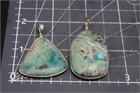 2 Wire Wrapped Chrysocolla & Turquoise Pendants