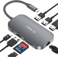 USB C Hub  9-in-1  Ethernet  4K HDMI  SD/TF  Grey