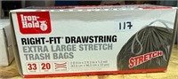 Iron Hold Right Fit XL Trash bags, 33gal, 20ct