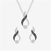 Sparkle Allure Marcasite Silver Brass Set