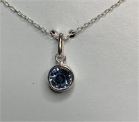 Sterling Silver 18 Birthstone Necklace March-Blue