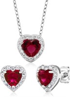 SS LC Ruby/LC WHT SAPH Sterling Silver 2pc 18 Pend