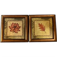 Pair Artwork in Gold Painted Frames 15" x 15"