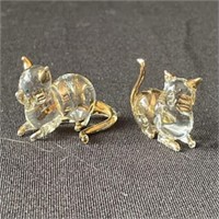 Vintage Glass Cat Figurines with Gold 1"