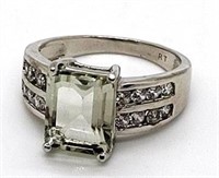 Sterling Silver Green Amethyst & Sapphire Ring