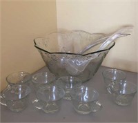 Glass Punch bowl and 8 glasses