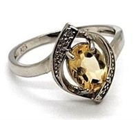 Sterling Silver Citrine Ring, size 7