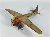 ANTIQUE TIN LITHO WIND UP METTOY AIRPLANE