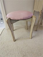 Small Pink & White Vanity Stool