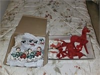 Red Velvet Deer, Vintage Christmas Figurines