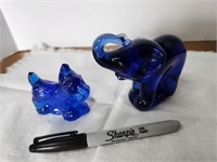 Blue glass Scottie Dog & Elephant