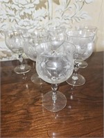(6) Etched Wine Glasses