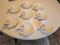 (8) White Fish Snack Plates & Cups Lot