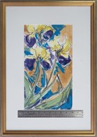 Susan Hubley, ink & watercolour, 16 x 9", Irises