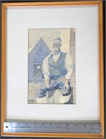 John Cook, watercolour, 9 1/2 x 6 1/4", Fisherman