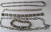 Sterling lot, 3 bracelets, 2 chains, Peruvian
