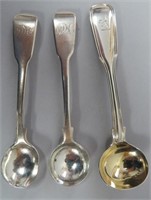 3 sterling salt spoons, pair London 1814, single