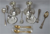 Mixed sterling spoons, sugar nips, nut dishes &
