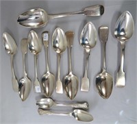 8 Fiddlehead sterling dessert spoons, London