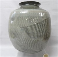 Pottery vase by Sunis, dated '93, 10"h., 8" diam.