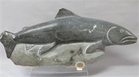 Soapstone carved char, 16" long, sgd. ISA AUD,