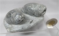 Soapstone seals carving, 4 1/2" x 5 x 2 1/2"