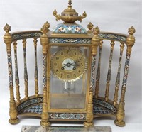 French Alt chiming clock in gilt brass &champleve